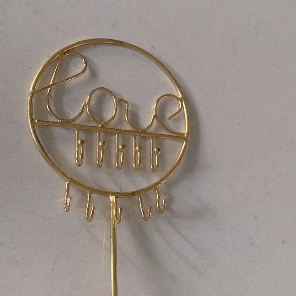 Gold Love Script Wire Jewelry Stand with‎ White Marble Base Organizer